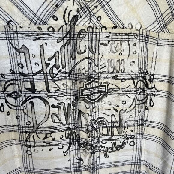 Harley-Davidson Relaxed Fit Long Sleeve Plaid Shirt White Women's L - Picture 7 of 7